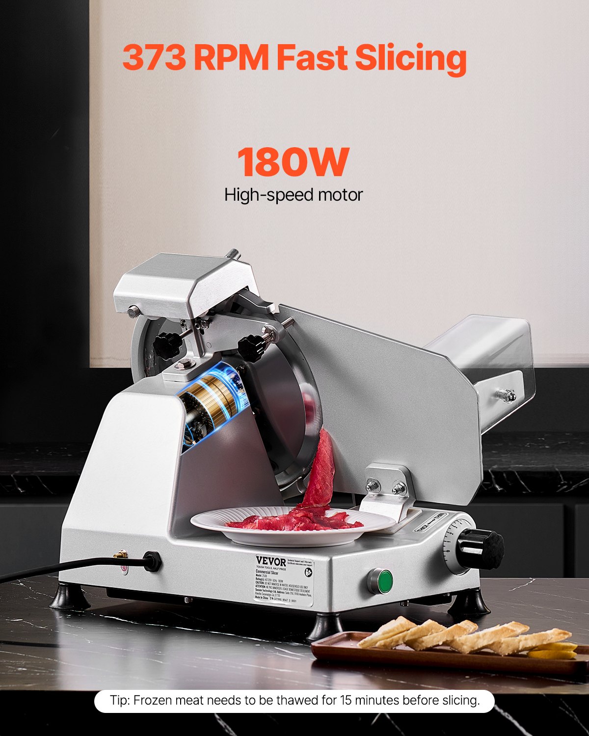 VEVOR 10-Inch Electric Meat Slicer, 180W Deli Food Slicer for Frozen Meat, Bread, and Cheese