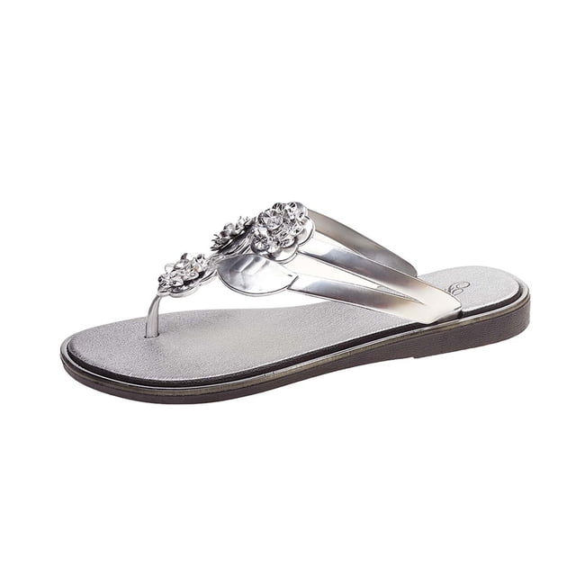 Floral Crystal Toe Post Sandals Summer Beach Slide Slippers Comfortable Casual Shoes EVA Material Lightweight