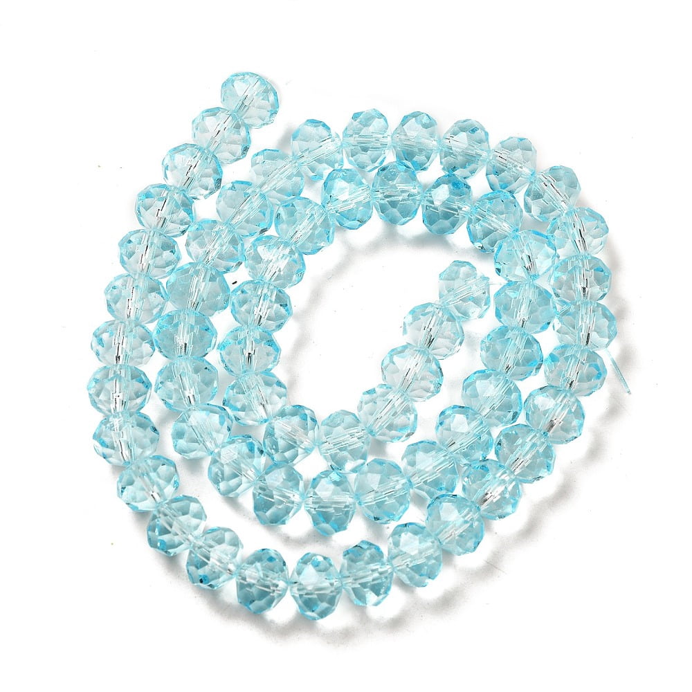Transparent Baking Paint Glass Beads Strands Faceted Rondelle Sky Blue 8x6mm Hole: 1.4mm 64pcs/strand 15.16''(38.5cm)