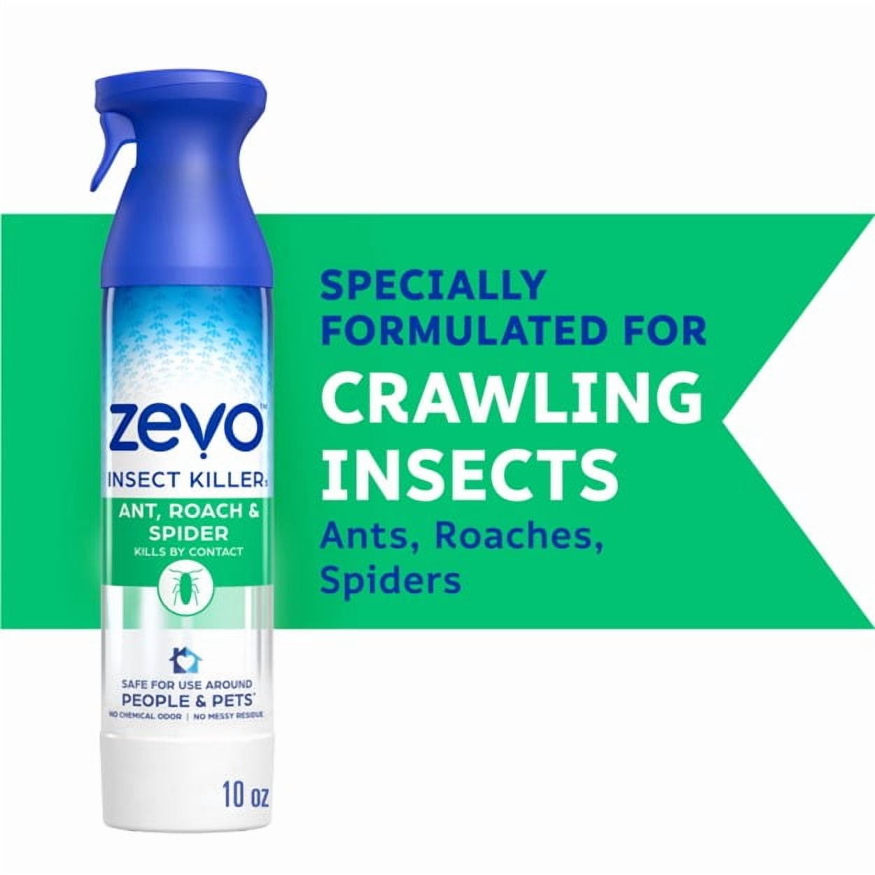 (4 pack) Zevo Crawling Insect Killer Spray: Bug Spray for Home Use – Kills Ants, Roaches, and Spiders - With Rosemary & Cornmint Oil - Indoor & Outdoor Use (10oz Aerosol)