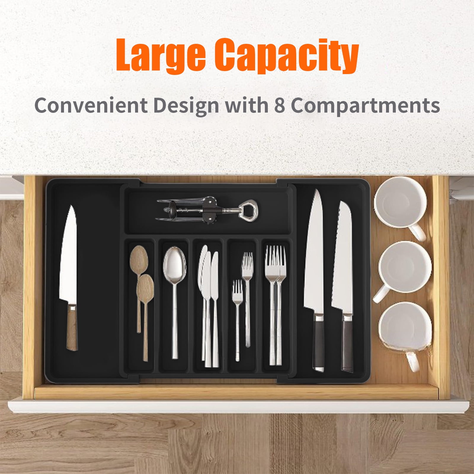 LHNFT Silverware Organizer - Expandable Kitchen Drawer Organizer, Adjustable Utensil Organizer, Cutlery Drawer Organizer for Forks, Knives, Multipurpose Kitchen Organizers and Storage Solution