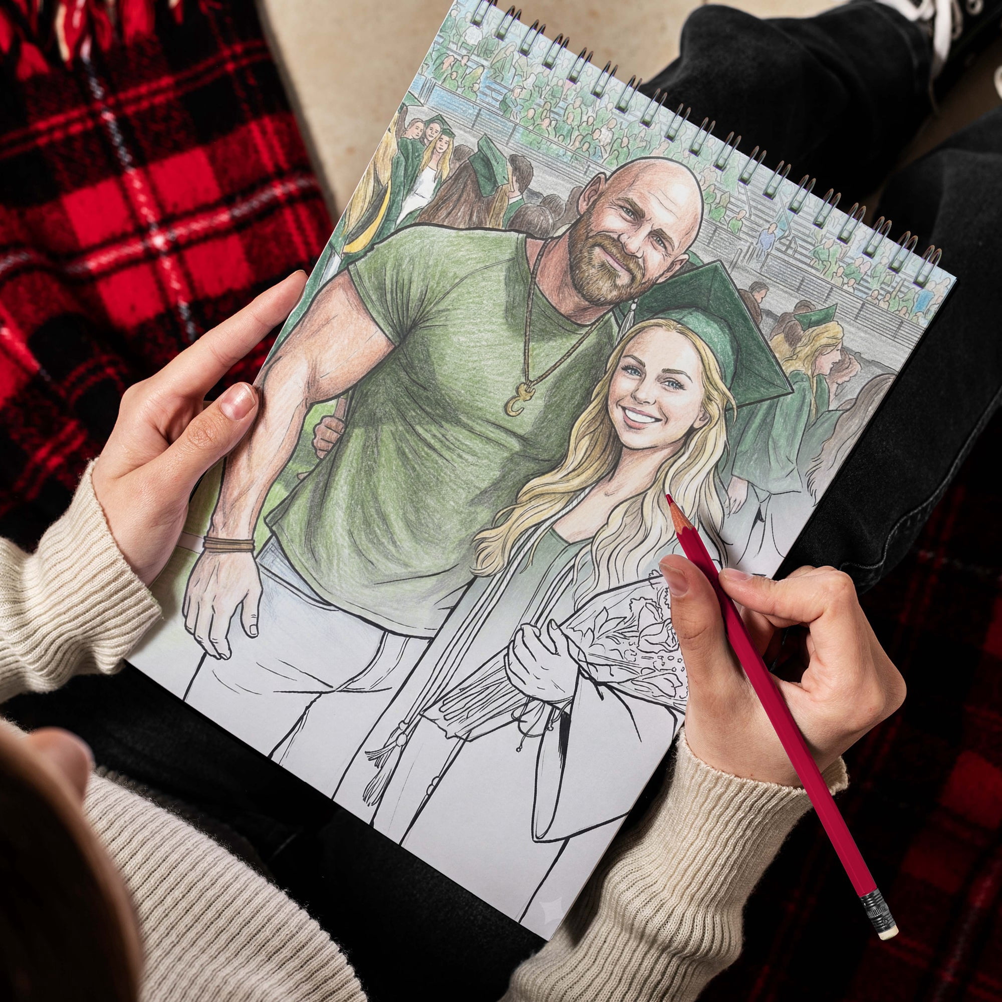 Personalized Graduation Coloring Book for Adults, Custom Coloring Pages from Your Graduation Photos, 12–48 Pages, Class of 2026 Gifts, Premium Wooden Cover, Spiral Binding