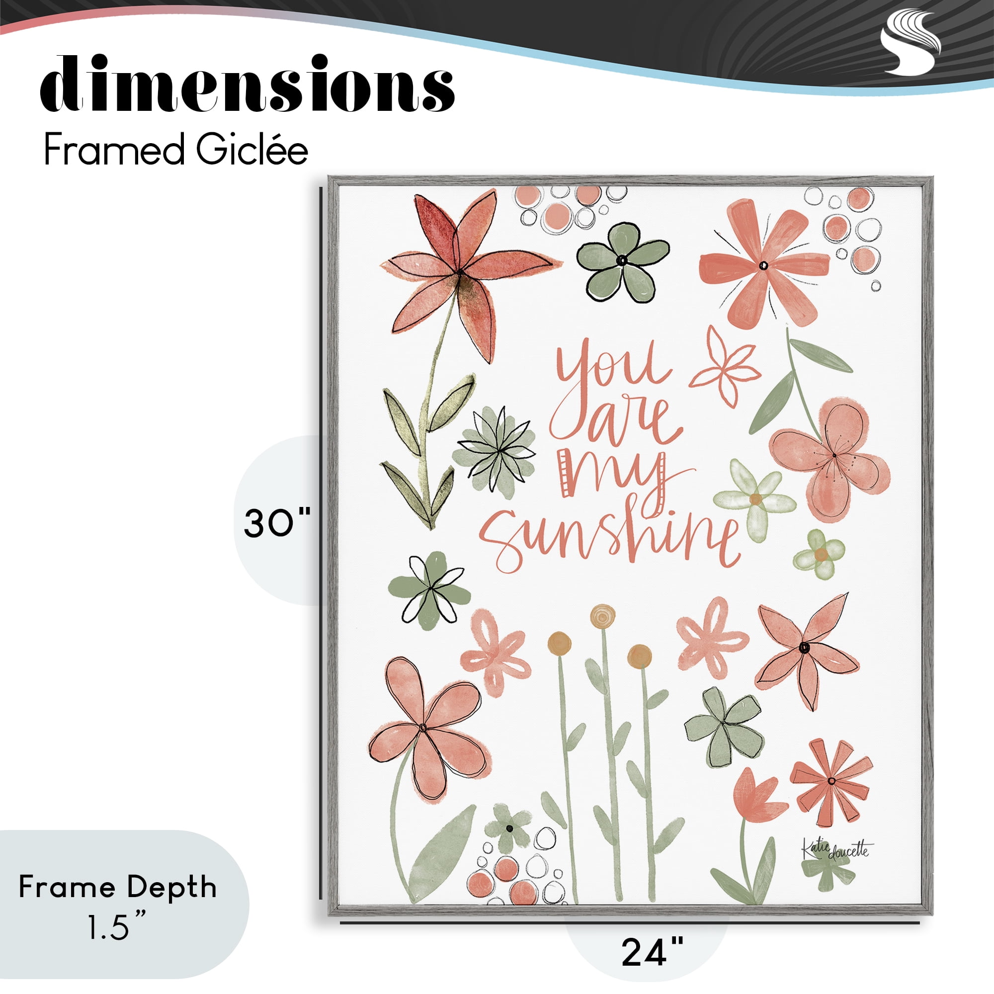 Stupell Industries You Are Sunshine with Florals Gray Framed Giclee Art, design by Katie Doucette