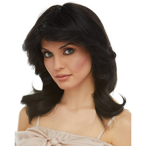 Charlie's Angels 70s Wig Color Black - Sepia Costume Wigs Farrah Long Wavy Mid Back Length 70s Woman Ladies Detectives Jaclyn