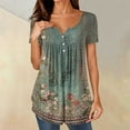 thumbnail image 4 of Otvok Tops for Women's Summer Short Sleeve V-Neck Button Pleated Blouse Floral Casual Flowy Tunic Blouse, 4 of 6