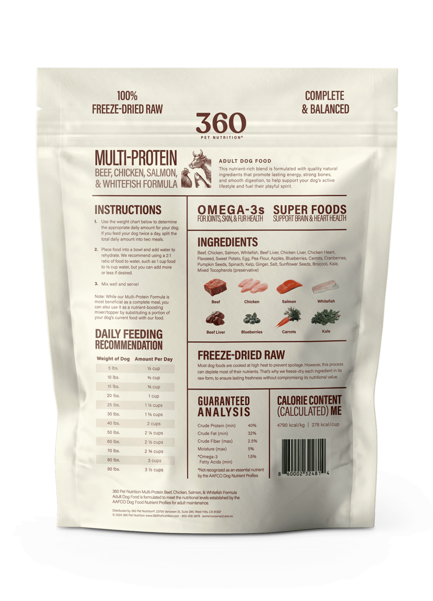 360 Pet Nutrition Freeze Dried Multi-Protein Dog Food, 16 oz. Bag