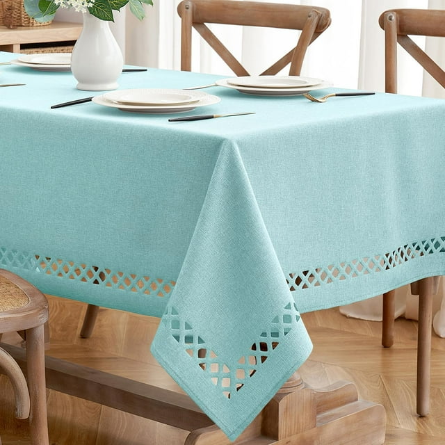 Natural Thick Polyester Square Tablecloth with Decorative Cutouts Stain Table Cloth Farmhouse Table Cover for Thanksgiving Dining Party Camping x