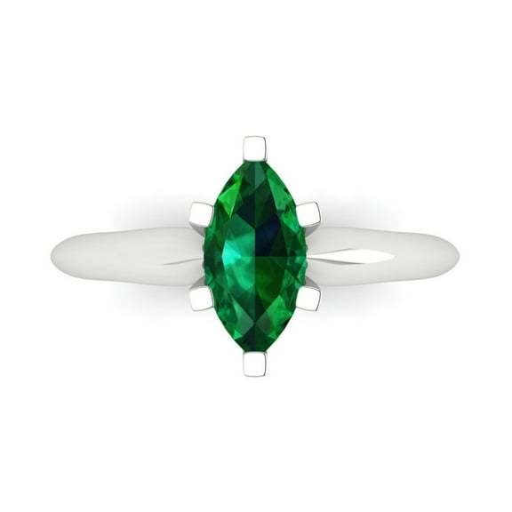 1 ctw Solitaire Anniversary Ring for Women | Marquise Cut Simulated Emerald | Hyperallergenic Solid 14K White Gold