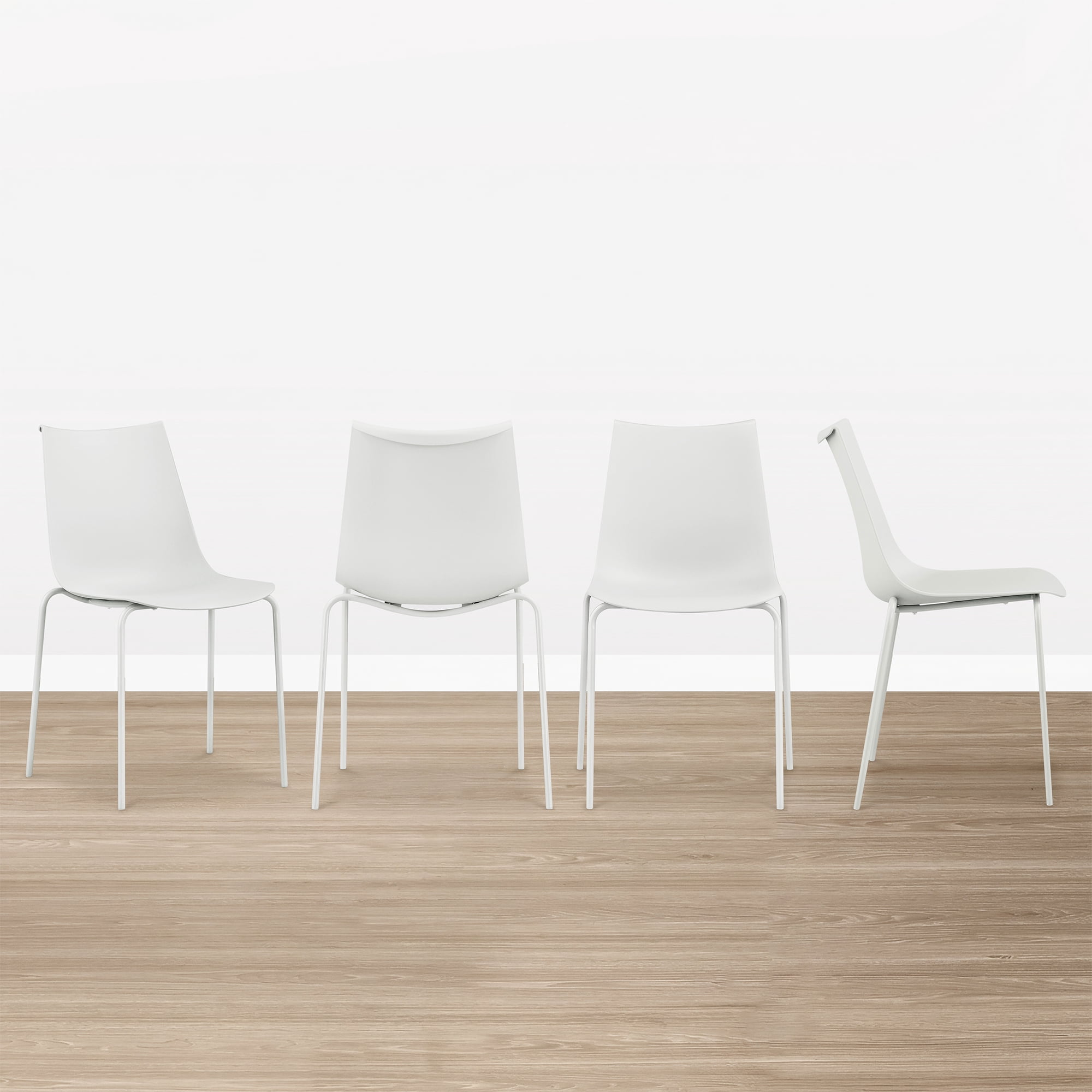 Spruce & Spring Modern Stackable Dining Chairs, Set of 4 Molded Plastic Kitchen Chairs with Metal Legs, Space-Saving Armless Design, White