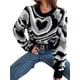 thumbnail image 5 of Mujeres Niñas Suéter de manga larga en forma de corazón Rayas Cuello redondo Suéter corto suelto Top de punto XBTCLXEBCO T L, Negro, 5 of 6