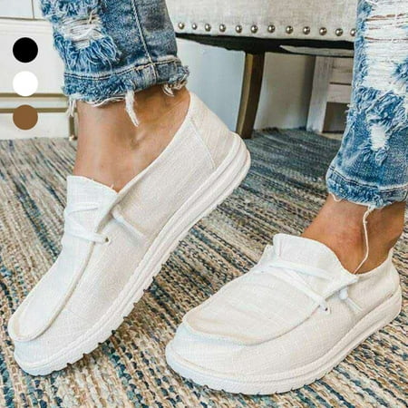 

XWQ Women Lace-up Slip-on Breathable Non Slip Flat Canvas Sneakers Loafer Shoes