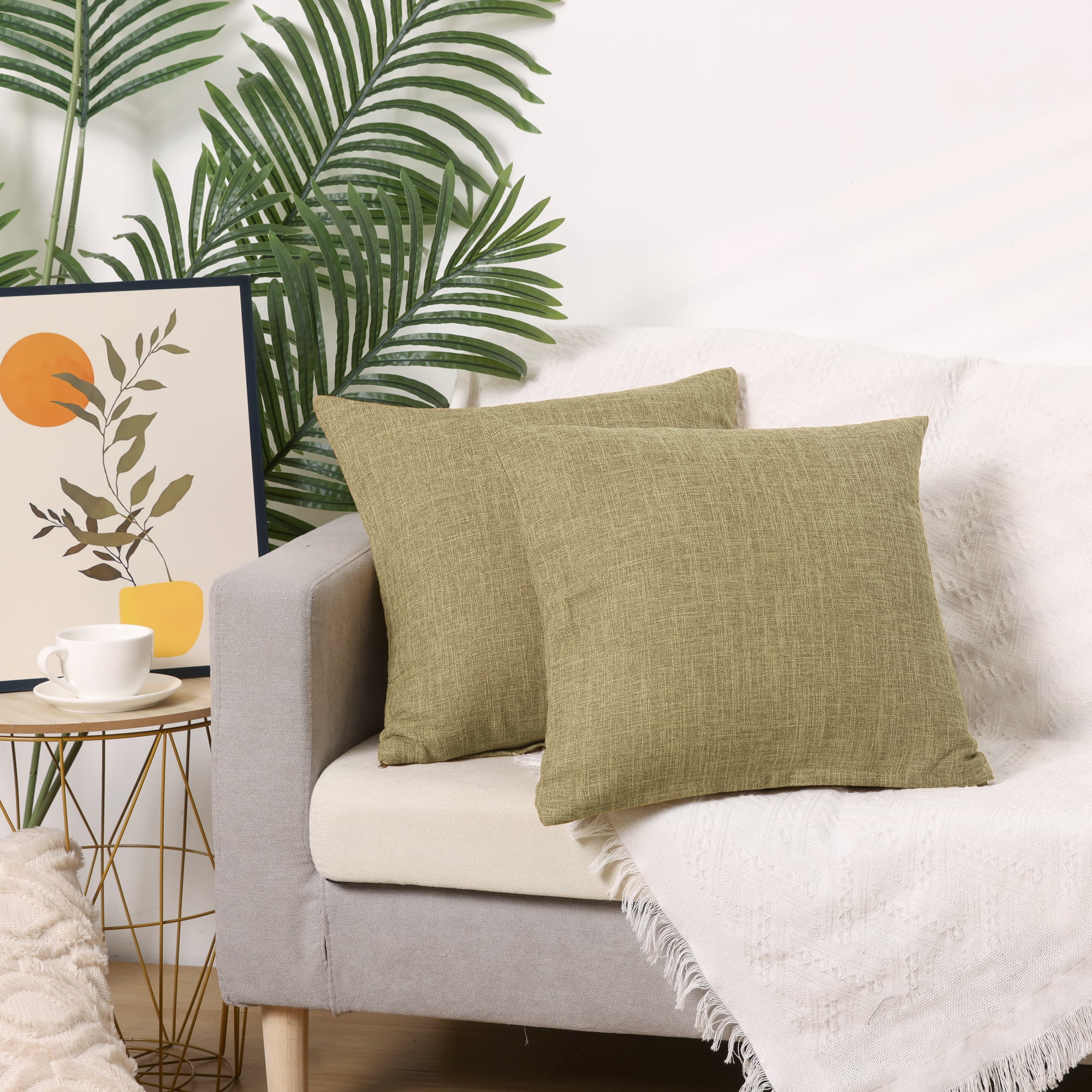 Unique Bargains 4 Pcs Solid Linen Pillow Covers Set Soft Decorative Throw Pillow Cover Khaki/Dark Gray 16" x 16"
