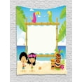 thumbnail image 1 of Luau Tapestry, Hawaiian Children with a Plain Board Exotic Cheerful Birds and Masks, Wall Hanging for Bedroom Living Room Dorm Decor, 60W X 80L Inches, Pale Sky Blue and Multicolor, by Ambesonne, 1 of 2