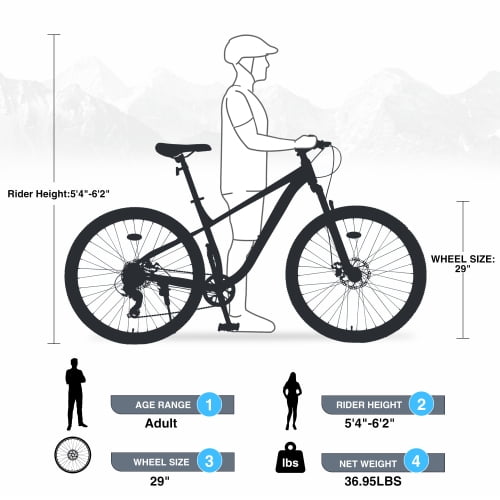 Raistyw 29 inch Mountain Bike for Men and Women, Single Speed Aluminum Frame Disc Brake Bicycle, Front Suspension, Blue