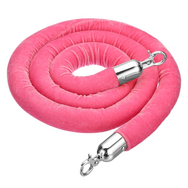 Unique Bargains 5.5 Feet Pink Velvet Stanchion Rope, Crowd Control Barrier Rope with Snap Hook, Silver