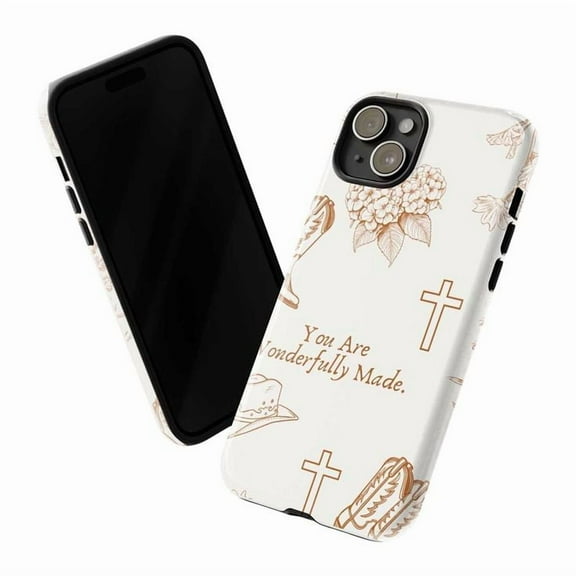 Inspirational Scripture Phone Case – Faith & Flowers Minimalist Art Compatible with iPhone 16, 15, 14, 13, 12, 11 Pro Plus (Brown)