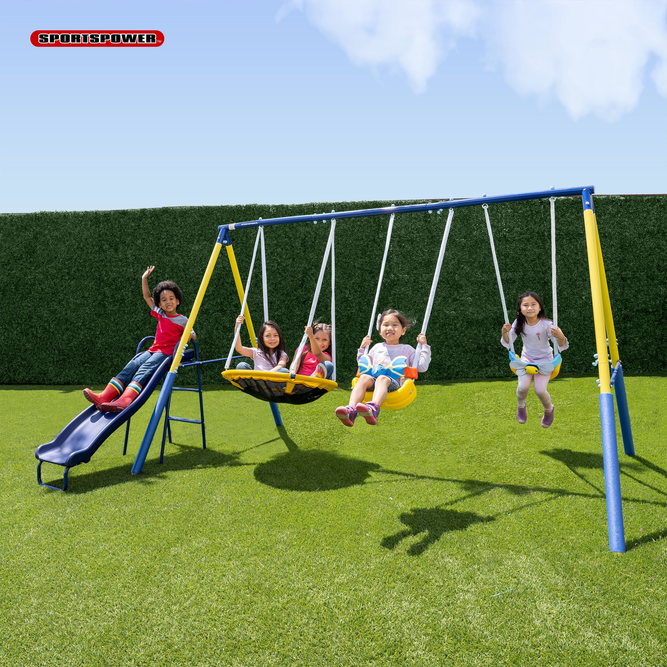 Sportspower Super Flyer Swing Set with 2 Flying Buddies, Saucer Swing