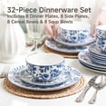 thumbnail image 3 of KINGSTONE 32-Piece Blue Floral Porcelain Dinnerware Set, Service for 8, Microwave & Dishwasher Safe, 3 of 9