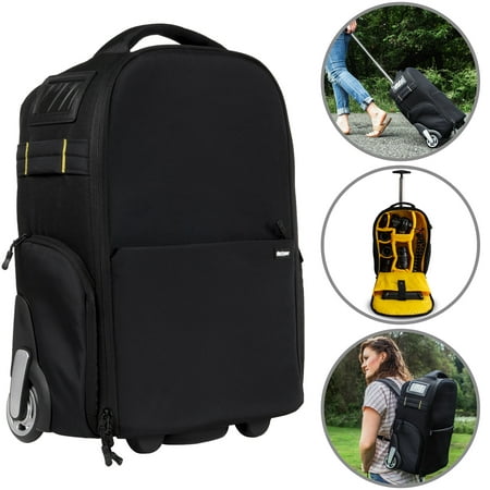 Image of Deco Gear 3-in-1 Travel Camera Case - Waterproof and Shockproof Rolling Camera Backpack - Three Methods of Transport - Wheeled Trolley Backpack Carry On Bag