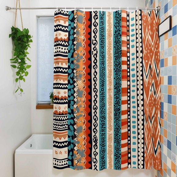 Shower Curtain,Classical Bohemian Ethnic Stripe Waterproof Fabric Bath Curtains with Hooks Vintage Pattern Seamless Washable Bathroom Shower Curtains for Home Hotel Decor,36x72 Inch