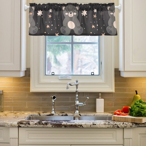 Bears Flowers Curtain Valances Farmhouse Design Window Treatment Decor Blackout Rod Pocket for Windows Living Room Kitchen 54" x 18"