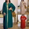 thumbnail image 2 of Aellinatey Dubai Arabic Muslim Maxi Dress Women Long Sleeve Velvet Hooded Robe Embroidery Trim Moroccan Kaftan Islamic Clothing Solid Color Turkey Gown, 2 of 17