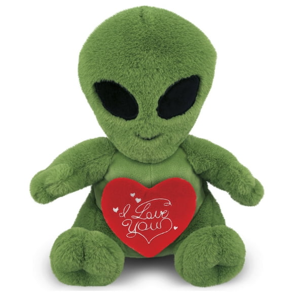 DolliBu I Love You Plush Super Soft Alien - Cute Stuffed Animal Alien with Red Heart Plush for Valentines, Anniversary, Romantic Date, Boyfriend, or Girlfriend Gift - 11 Inches