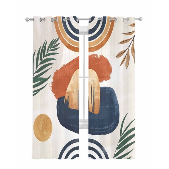 Boho Sheer Curtains 63 Inch Length 2 Panels Set for Living Room/Bedroom, Bohemia Middle Century Leaves Abstract Minimalist Beige Kitchen Curtains Grommet Curtains Window Treatments 42"x63"x2