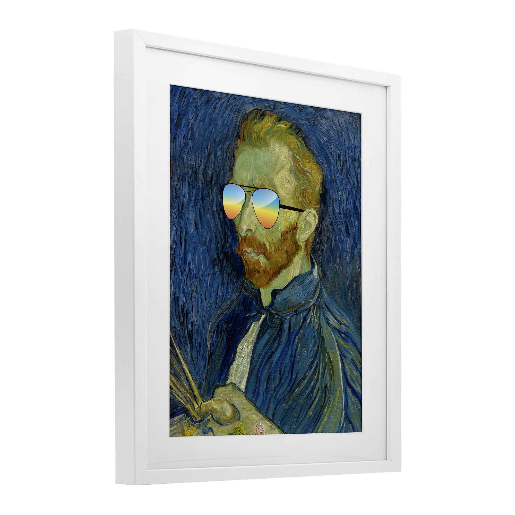Funny Van Gogh Sunglasses White Framed Print Under Glass, design by Masters Redux