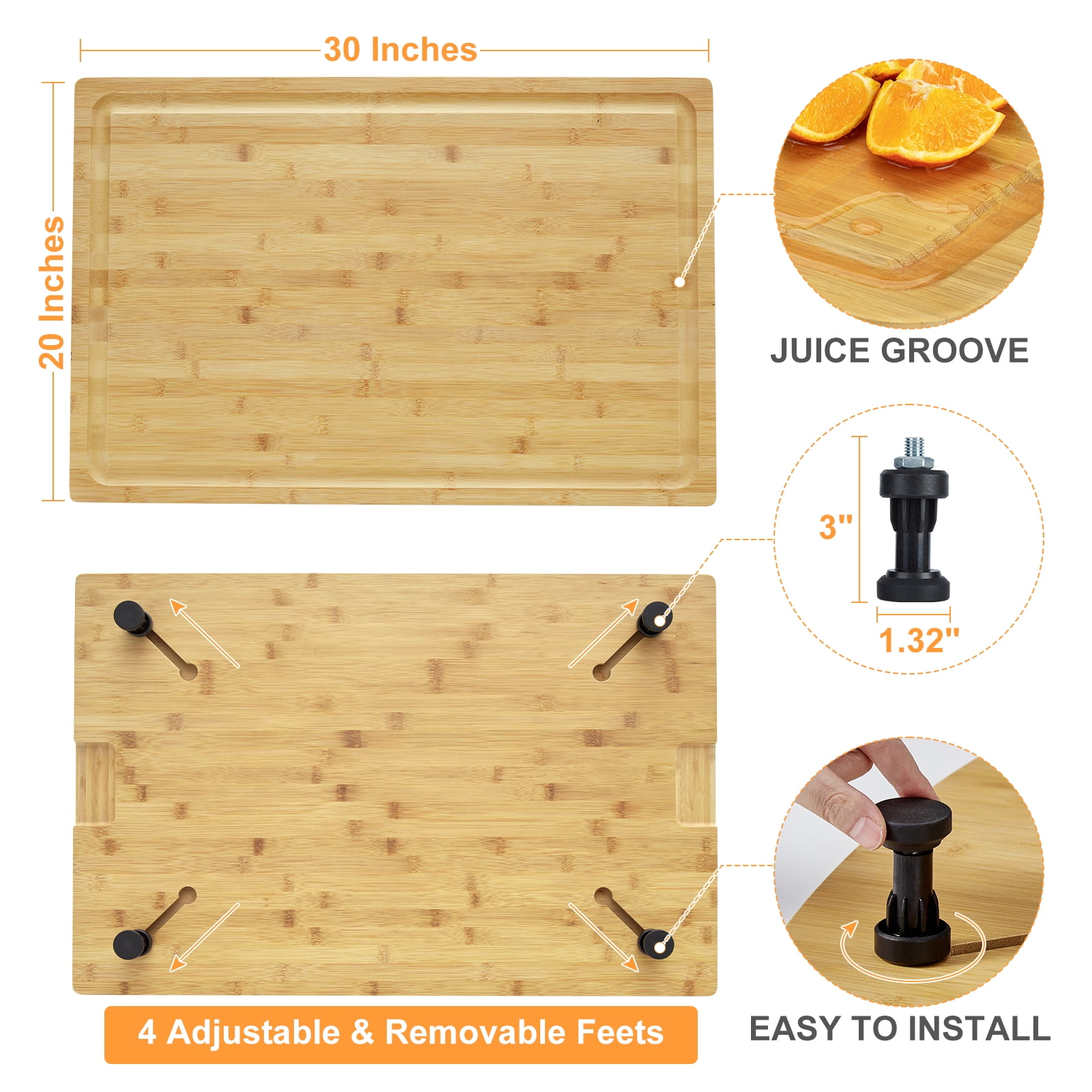 30x20 Inch Bamboo Stove Cover - Multi-Function Adjustable Height Board