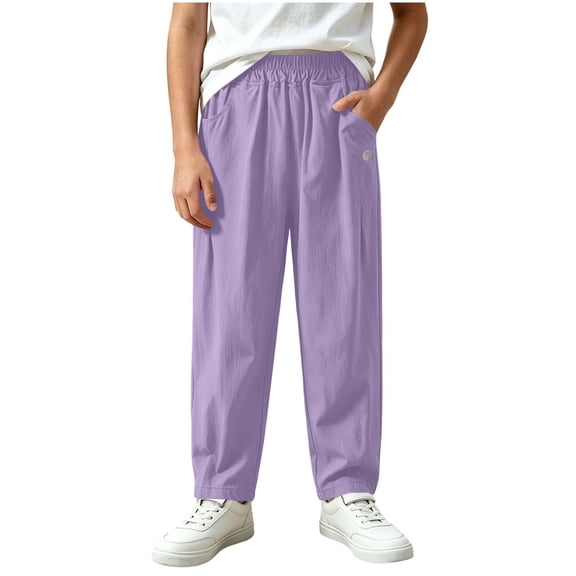 Children's Printed Elastic Waistband Loose Pants with Pockets Mid Size Outdoor Casual Trousers for School Travel Play