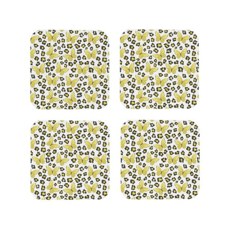 

Tideii Leopard And Butterfly for Leather Coasters 4 Pieces Anti-fouling and Anti-scalding Decorative Coasters Suitable for Restaurants Kitchens Coffee Shops-Square