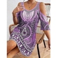 thumbnail image 2 of Vestido Alto Bajo para las Mujeres de Hombro Frío Cuello Redondo Impresión Bohemia Media Manga Mini Patinador Ropa de Playa de Verano Casual, 2 of 5