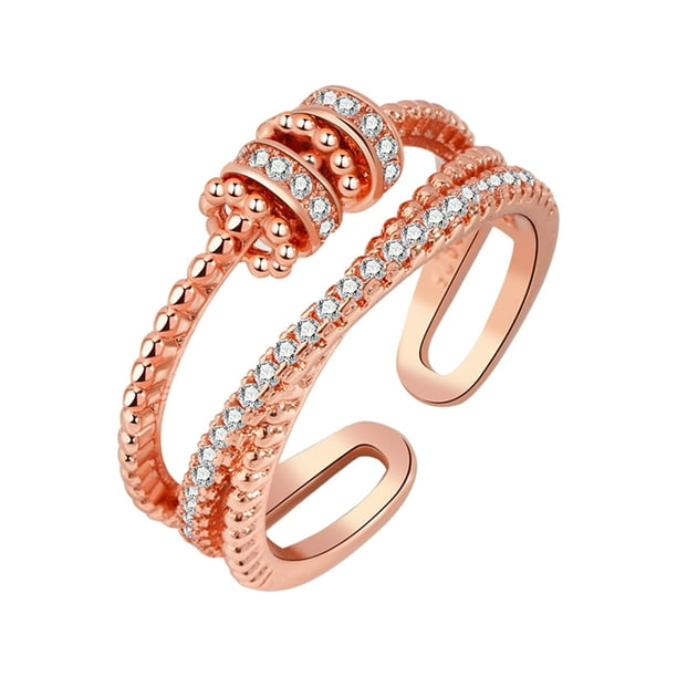 (con video) Oro rosa nueva tendencia de moda de doble línea anillo de descompresión anti-ansiedad inteligente de múltiples vueltas anillo ajustable de transporte de doble capa para