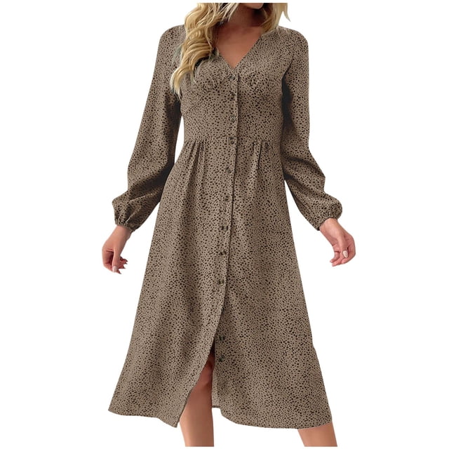 Birdeem Robe Longue à Manches Longues pour Femmes Mode Loisirs Imprimé Cardigan Taille Haute Robe à Manches Longues Col en V Robe à Manches Longues pour Femmes