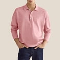 thumbnail image 2 of Iugvhana Men's Turndown Collar Shirt Tops Pullover Button Up Long Sleeve Polo Shirts Casual Comfy Fall Clothes Pink XL, 2 of 6