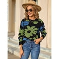 thumbnail image 6 of Flowers Sweater Crewneck Cute Casual Long Sleeve Fall Winter Knitted Pullover Tops Black S, 6 of 9