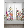 thumbnail image 2 of Colorful Flower Sheer Curtains 2 Panels Set Floral Farmhouse Country Garden Lihgt Filtering Rod Pocket Voile Drape, Semi Sheer Window Curtains for Bedroom Living Room, 52"x63", 2 of 5