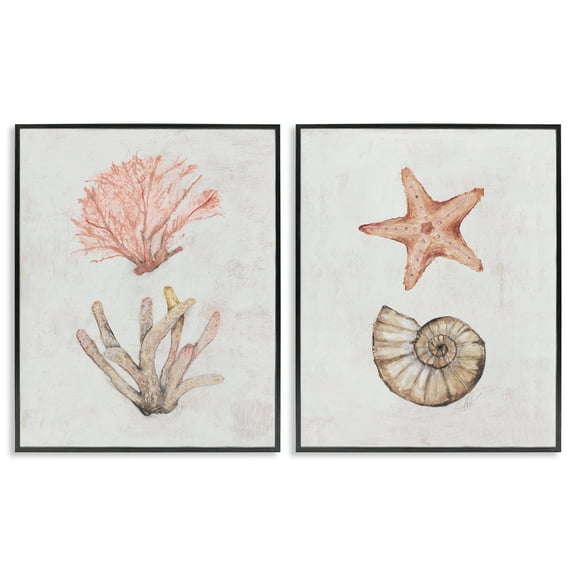 Stupell Industries Neutral Pastel Sea Life Nautical & Beach Painting Black Framed Art Print Wall Art, 11 x 14, Set of 2