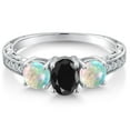 thumbnail image 3 of Gem Stone King 925 Sterling Silver Black Sapphire and White Simulated Opal Ring for Women (2.19 Cttw, Size 7), 3 of 6