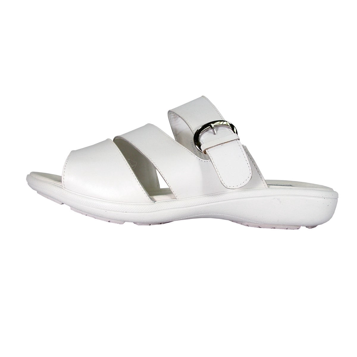 24 HOUR COMFORT Edna Women's Wide Width Leather Slide Sandals with Buckle WHITE 5.5