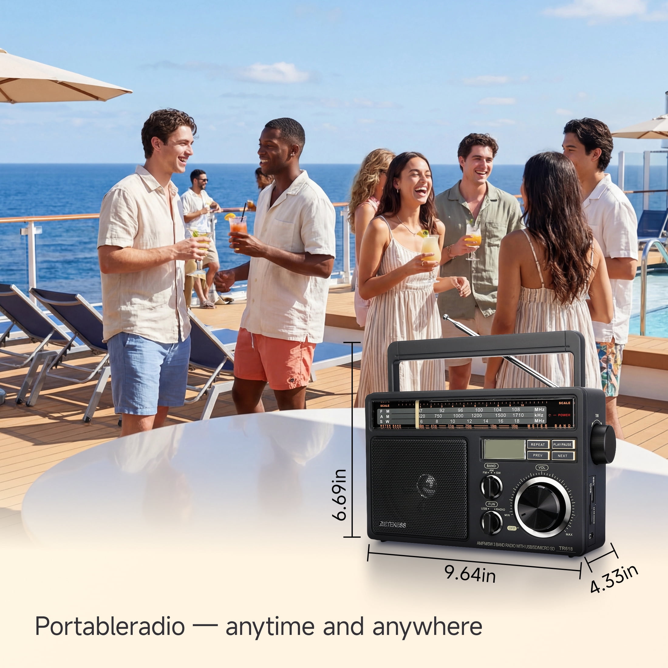 Retekess TR618 AM FM Radio, Portable Radios,D Battery Operated or AC Power, Big Speaker, Emergancy radio,for Home Kitchen or Drive in,Father's Day