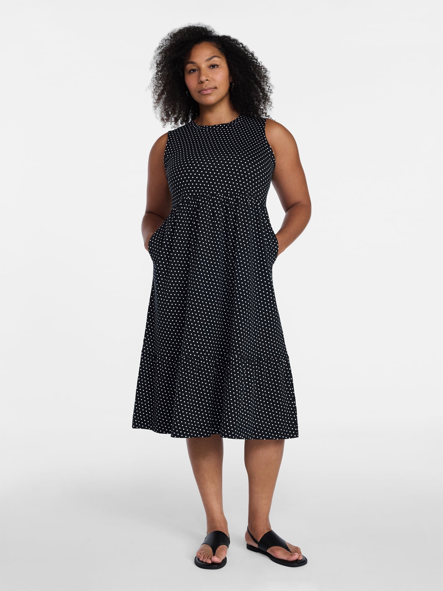 Time and Tru Women's Sleeveless Tiered Knit Dress, XS-XXXL