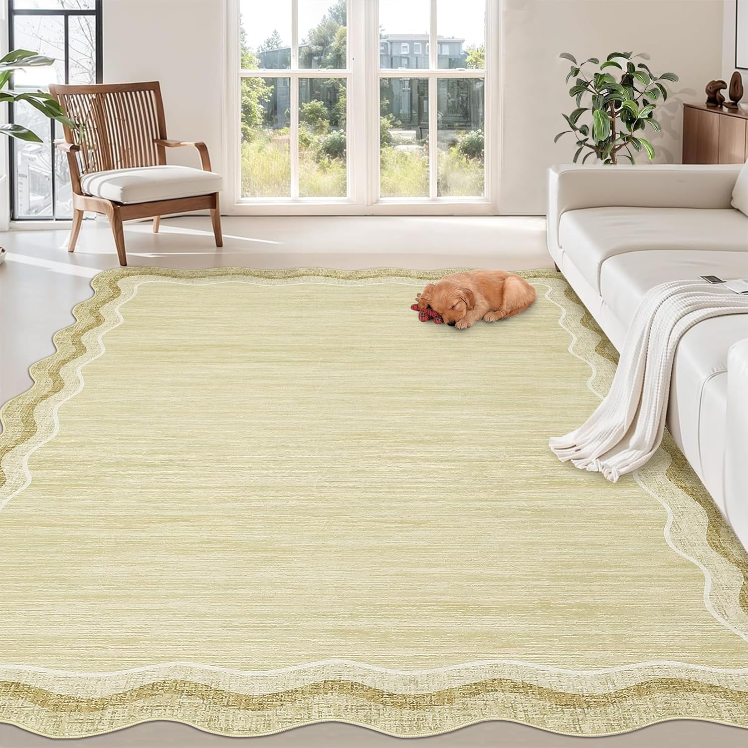 Large 9x12 Modern Plaid Area Rug Stain Resistant Easy to Cleaning Carpet Washable Rug Non Slip Low Pile Soft Folding Floor Cover for Living Room Apartment Nursery,Beige/Brown