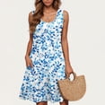 thumbnail image 1 of Ovzne Robes pour Femmes Robe Décontractée Grande Taille Sans Manches Col Rond Courte Robe Florale Robe de Printemps Liquidation, 1 of 5