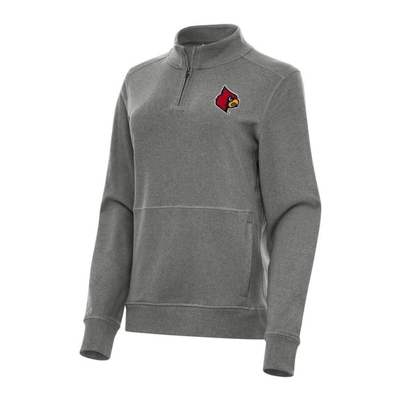 Women's Antigua Heather Black Louisville Cardinals Crush Quarter-Zip Fleece Sweatshirt
