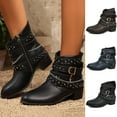 thumbnail image 4 of Oyedens Cowboy Cowgirl Boots for Women Goth Studded Buckle Pointed Toe Low Heel Work Ankle Booties, 4 of 5