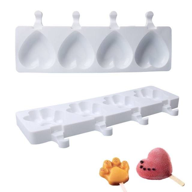 Molde de helado de 4 cavidades, molde de paletas de silicona, molde de helado de pata en forma de corazón casero para gelatina de pastel de paletas DIY