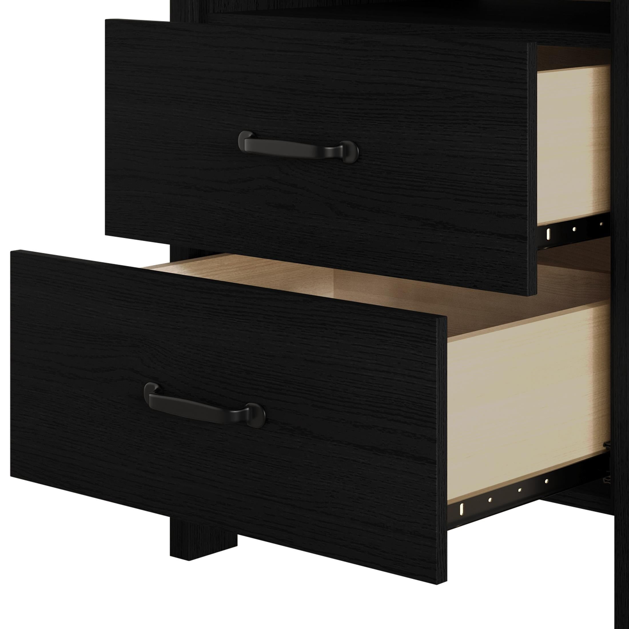 Home Design Alamosa Nightstand with Two Drawers and Open Shelf, Space-Saving Design, Black (Set of 2)
