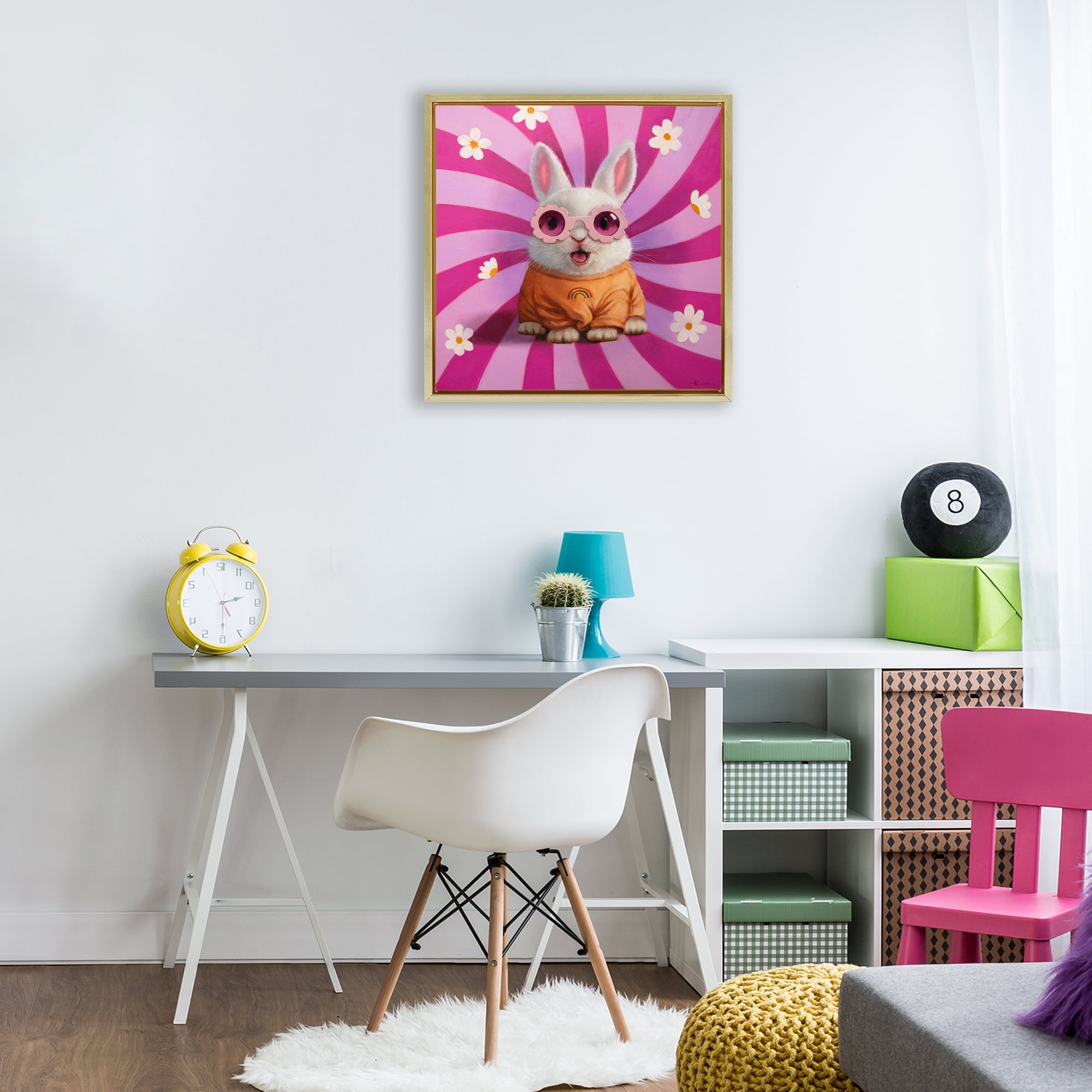 Stupell Industries Good Vibes Only Rabbit Gold Framed Floater Canvas Wall Art, design by Lucia Heffernan
